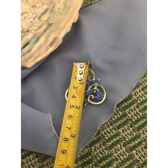 Vintage Mid Century Brooch Pin Silver & Sapphire - Picture 4 of 11